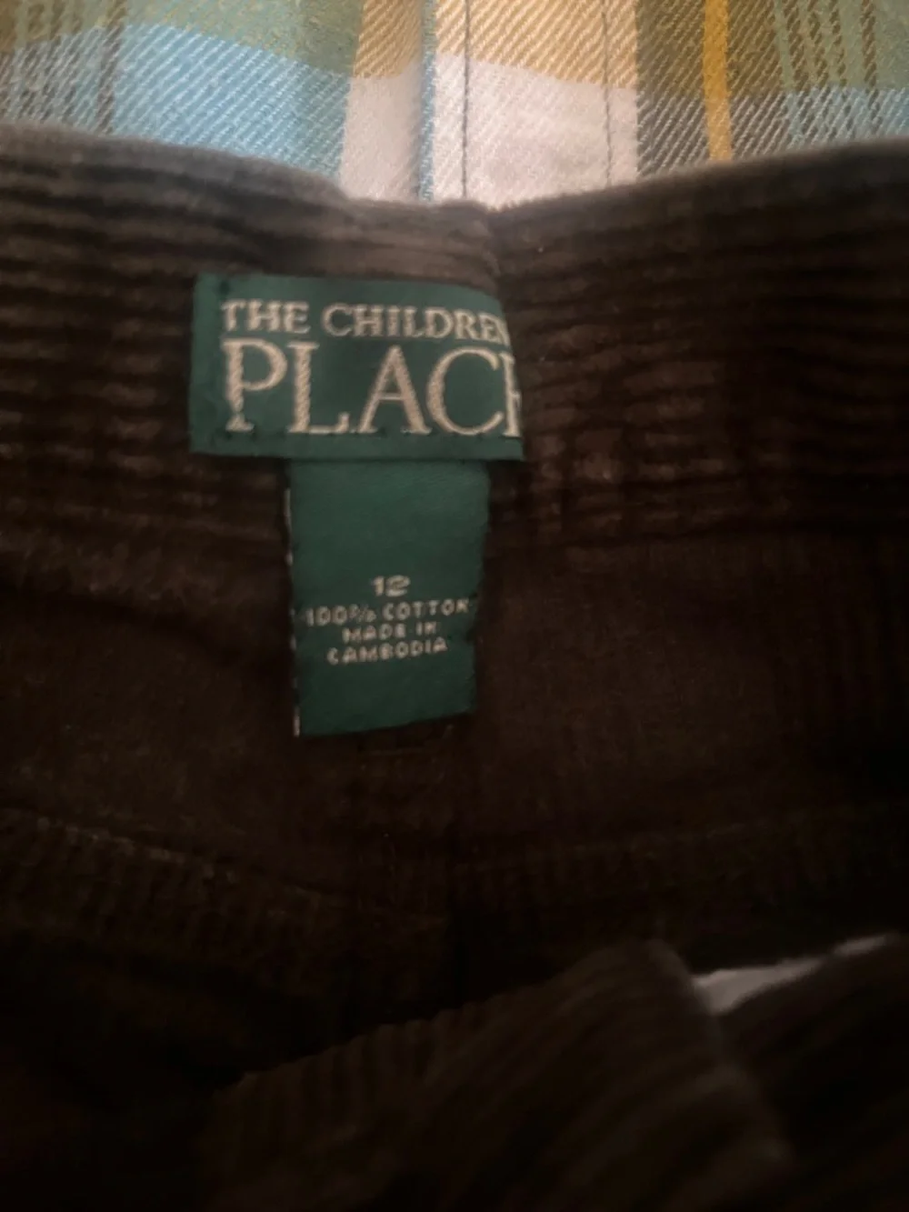 The Children's Place Dark Green Corduroy  carpenter pants with Old Navy plaid - Picture 2 of 11